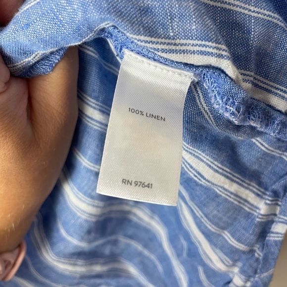 J Jill Love Linen Shirt Blue White Striped Button Up Small Petite Relaxed Beach - Picture 4 of 8